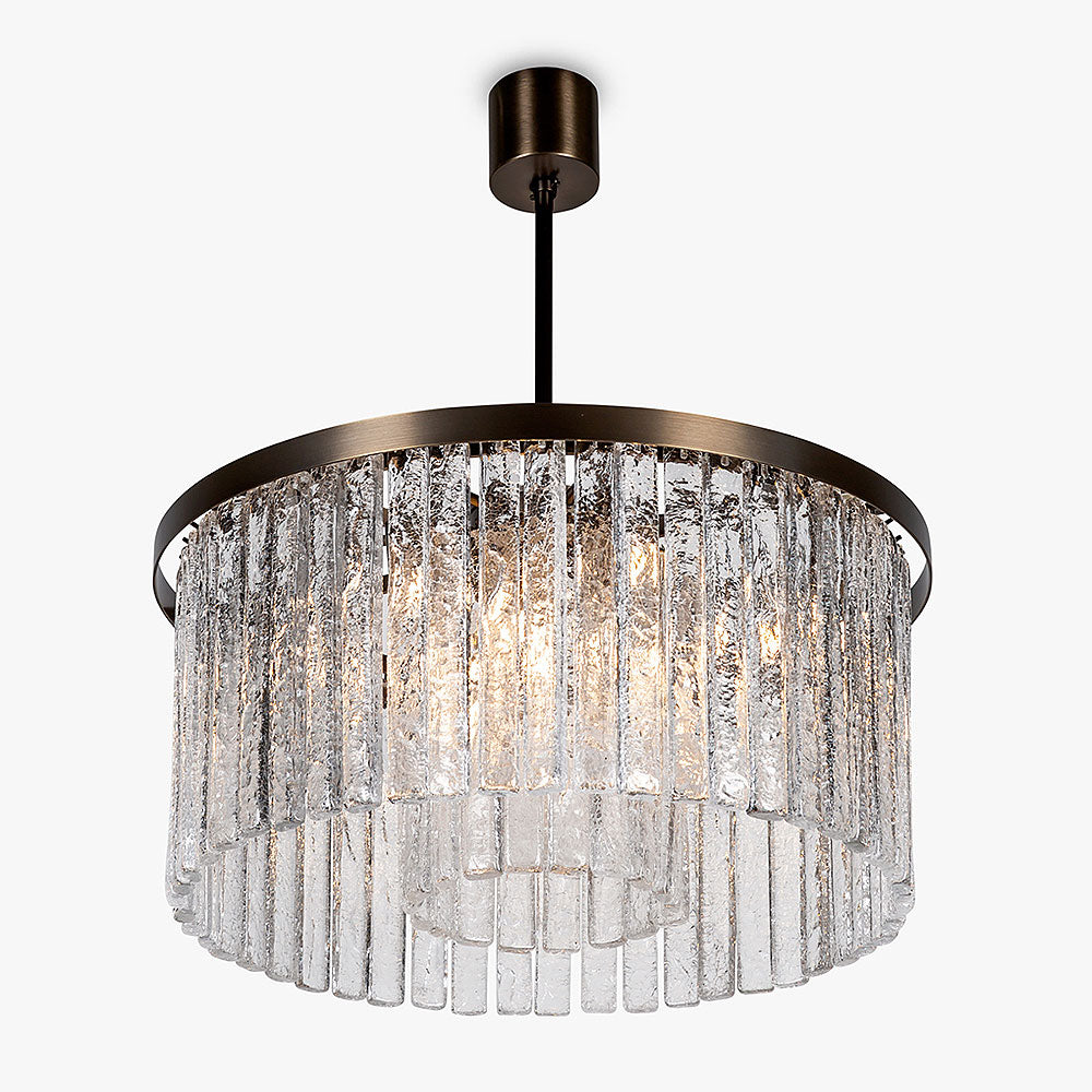 Large Double Drum Chandelier in Clear Crackled