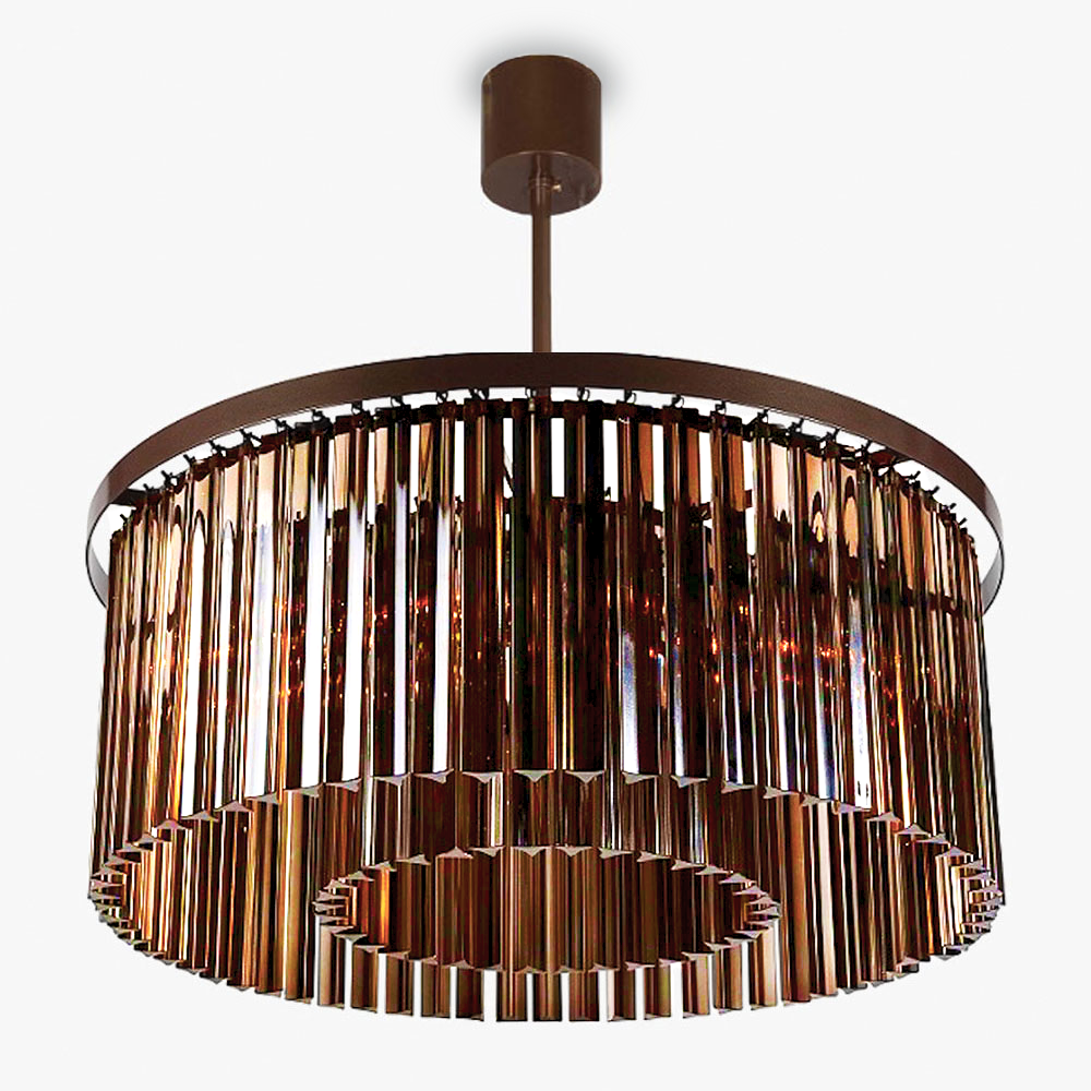 Large Double Drum Chandelier in Smoke