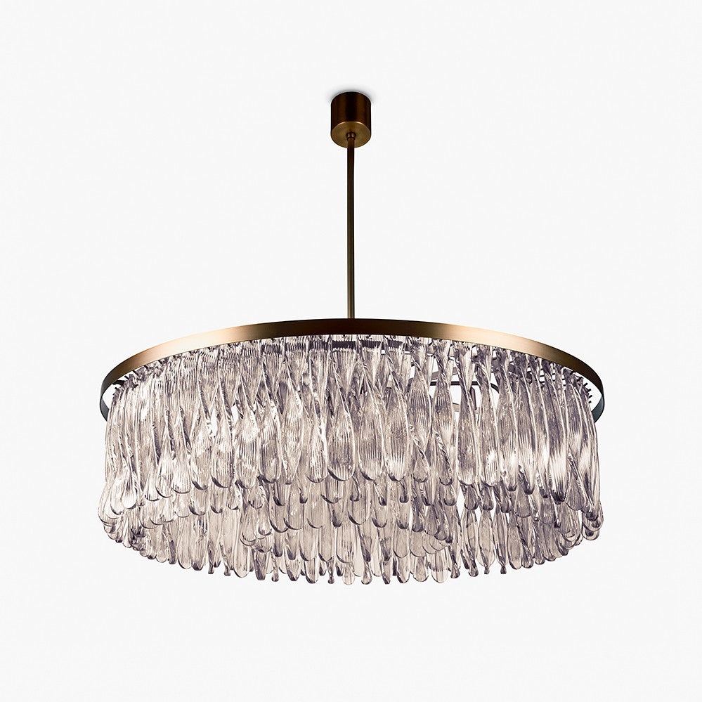 Triple Drum Ribbon Chandelier in Clear and Smoke