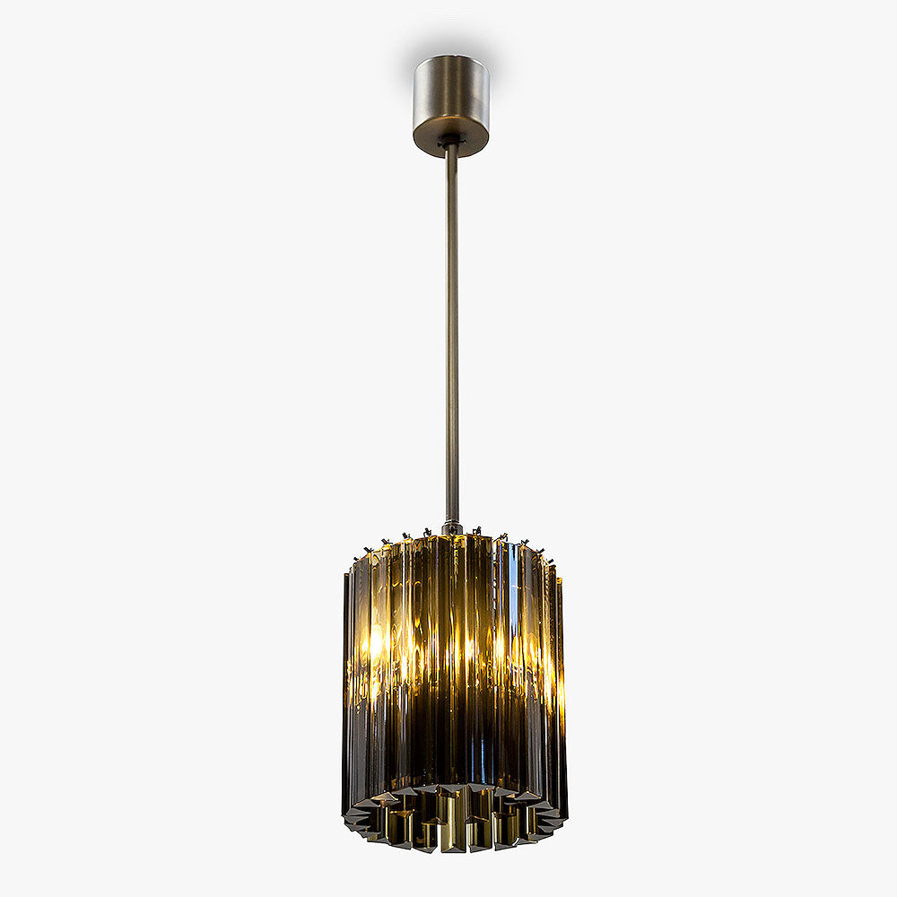Concave Drum Pendant in Smoke & Brushed Bronze