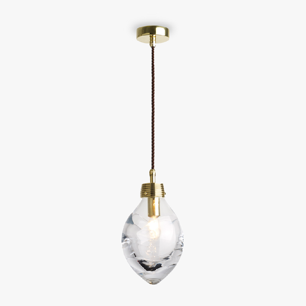 Acorn Pendant in Polished Brass & Brown Flex