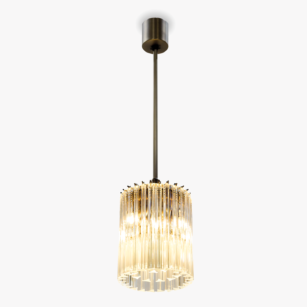 Concave Drum Pendant in Clear & Brushed Bronze