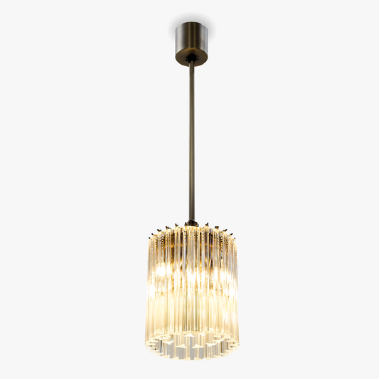 Concave Drum Pendant in Clear & Brushed Bronze