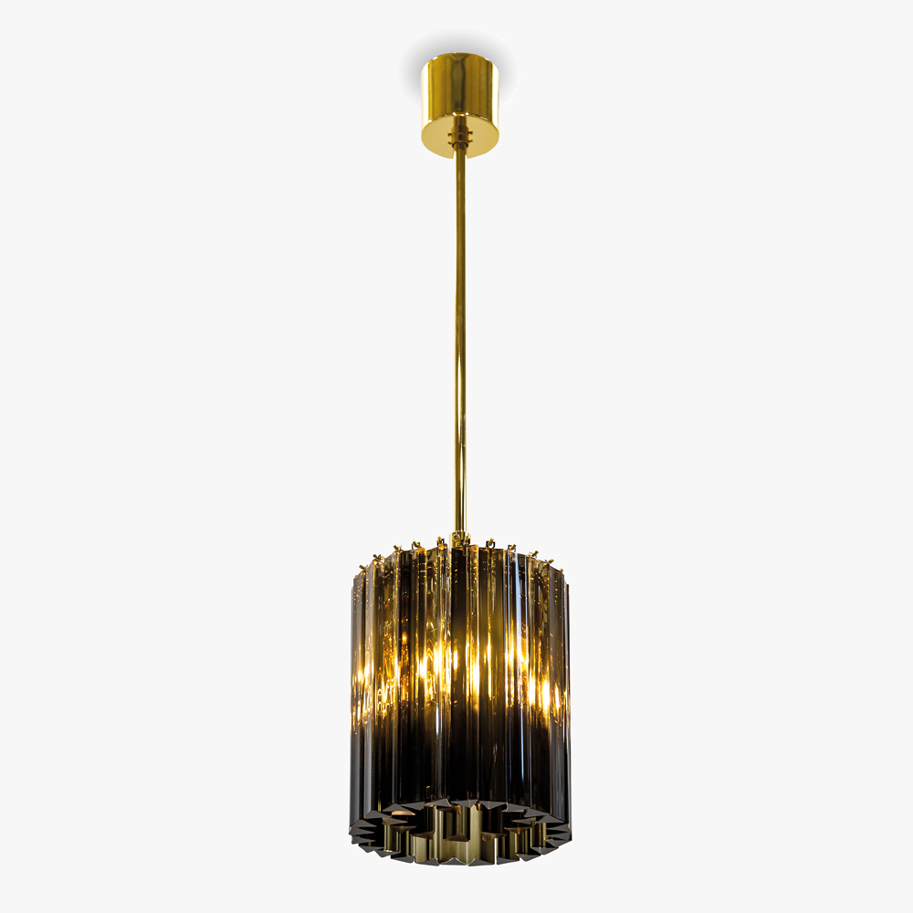 Concave Drum Pendant in Smoke & Polished Gold