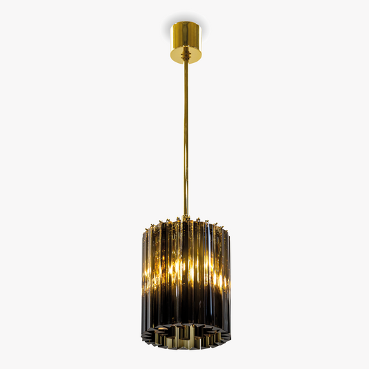 Concave Drum Pendant in Smoke & Polished Gold