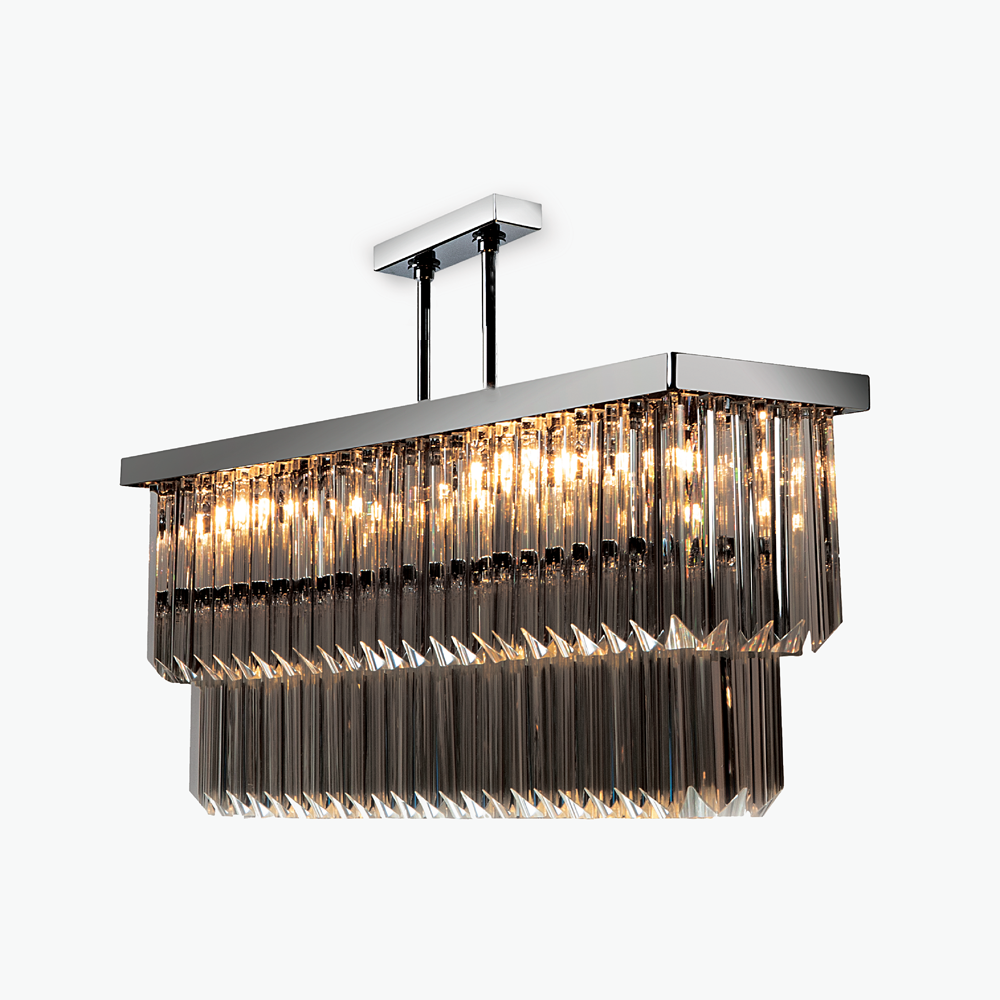 Rectangular Two Tier Chandelier in Smoke