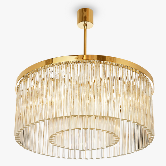 Large Double Drum Chandelier in Clear Triangular