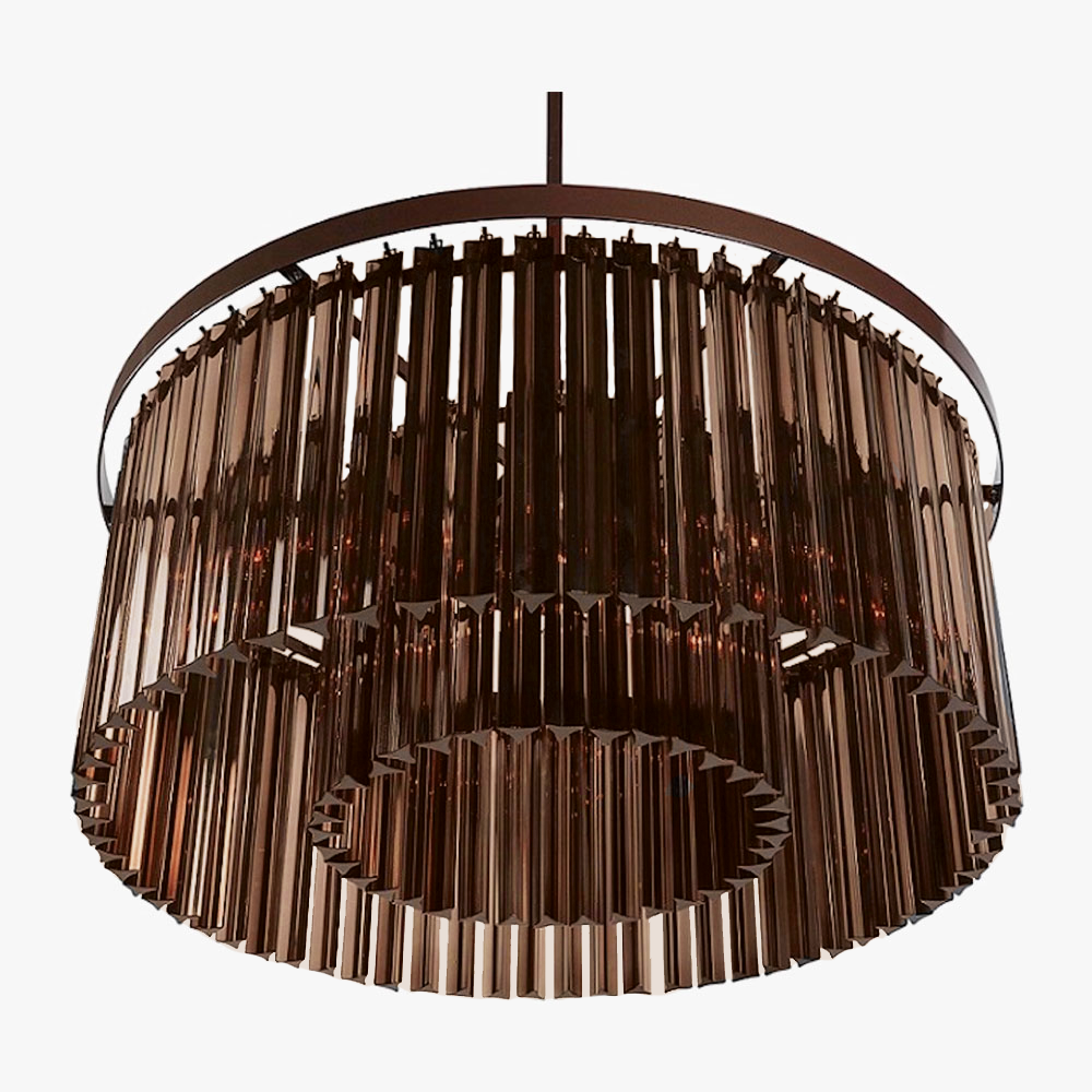 Large Double Drum Chandelier in Smoke