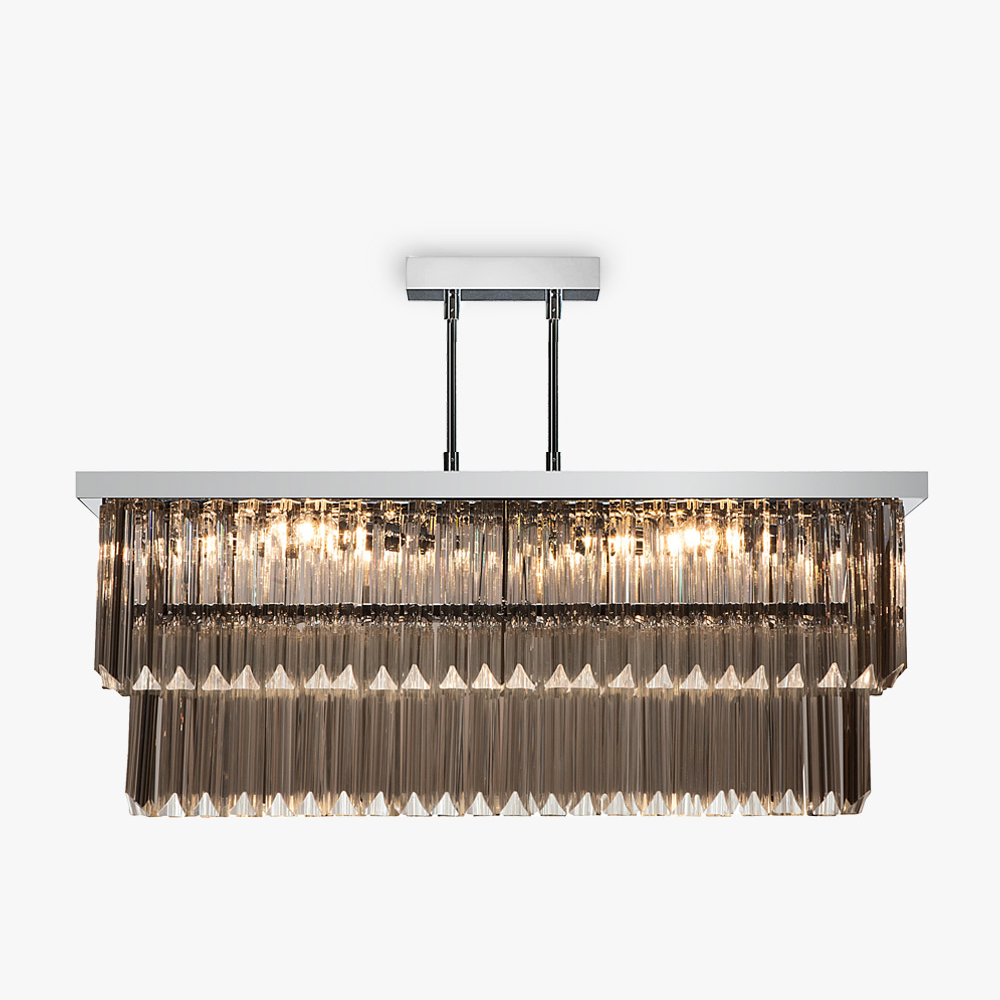 Rectangular Two Tier Chandelier in Smoke