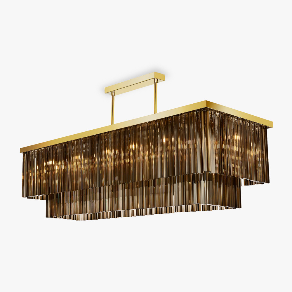 Large Two Tier Rectangular in Smoke & Polished Gold