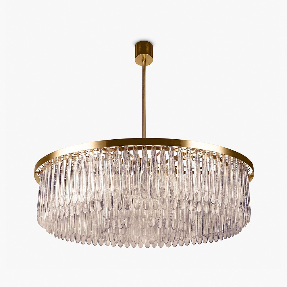 Triple Drum Droplet Chandelier in Clear and Smoke