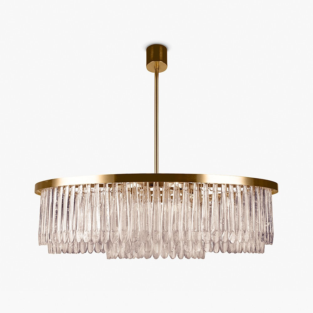 Triple Drum Droplet Chandelier in Clear and Smoke